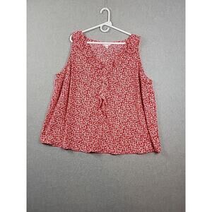 LC Lauren Conrad Red Floral Sleeveless V Neck Ruffled Tank Top Women's Plus 2X